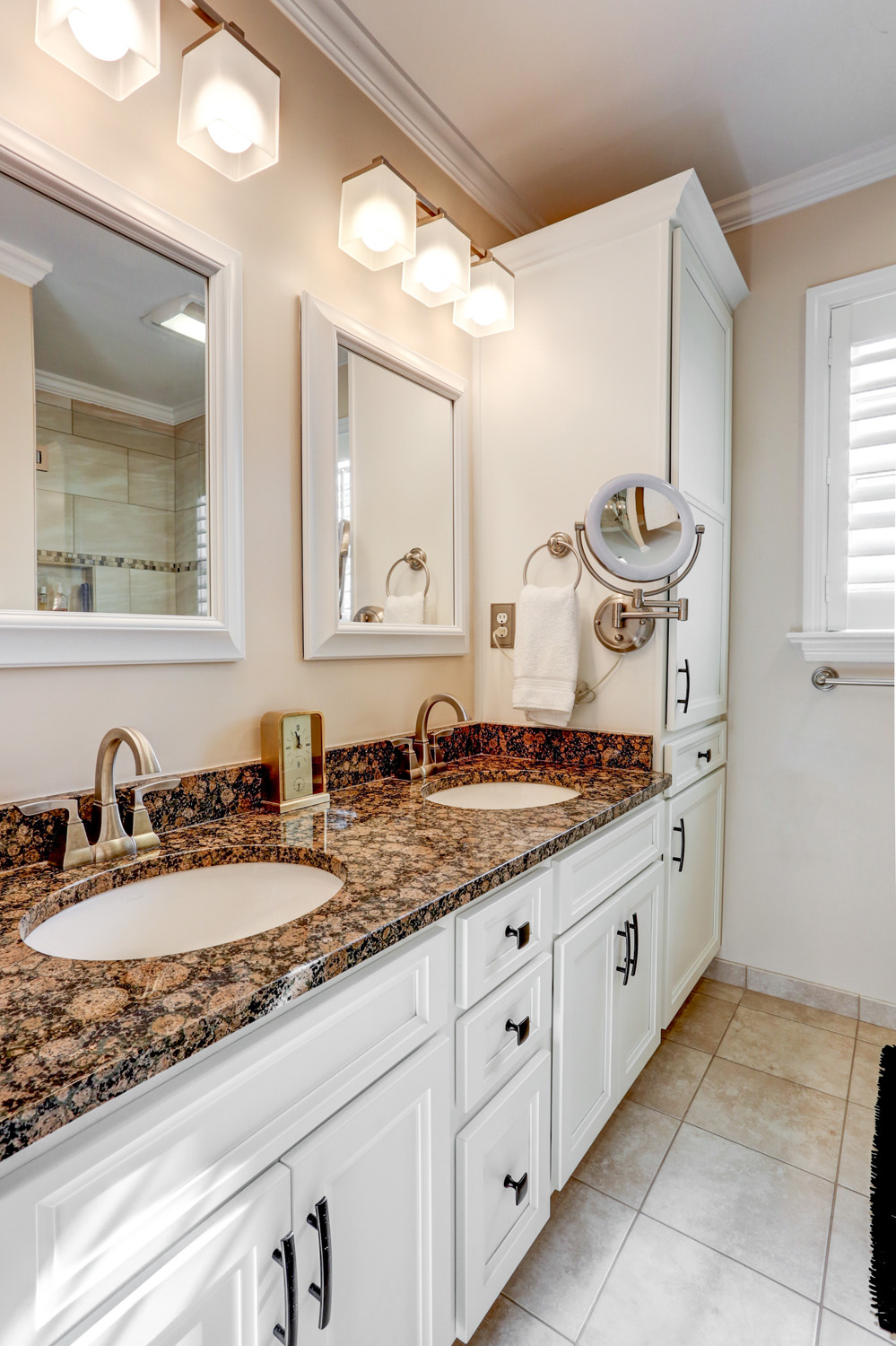 master bathroom white cabinets